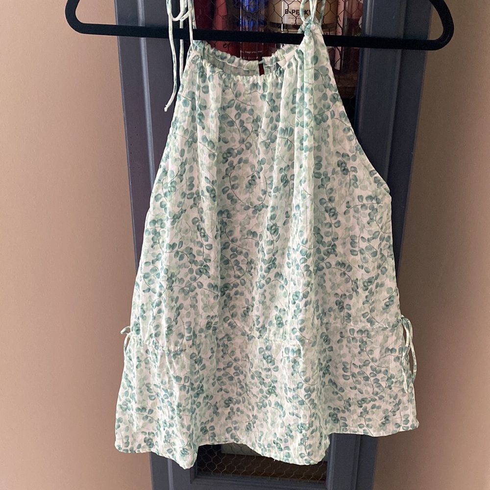 Green & White H&M Halter Top - Tie shoulder Strings and Adjustable Waist Strings